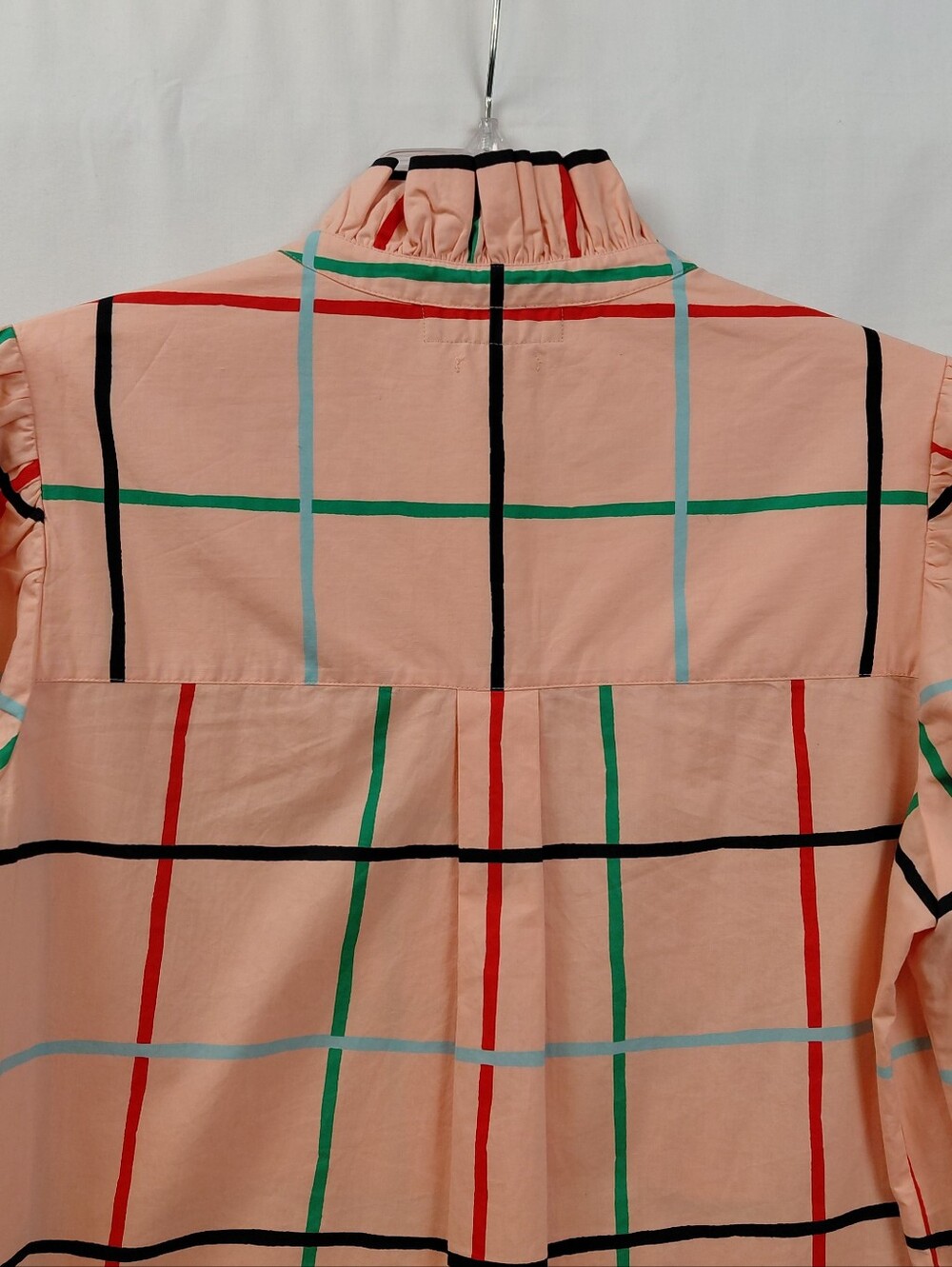 Clare V Ella Blouse Blush Windowpane Women's Size Medium Ruffle - Picture 4 of 9